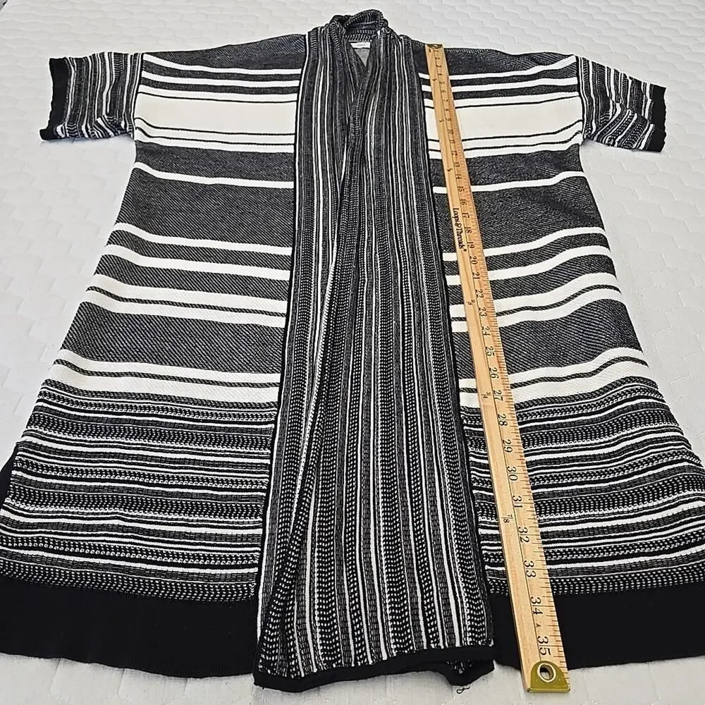 Vince Oversized Duster Cardigan S Black White Mixed Stripe Cotton Knit Kimono